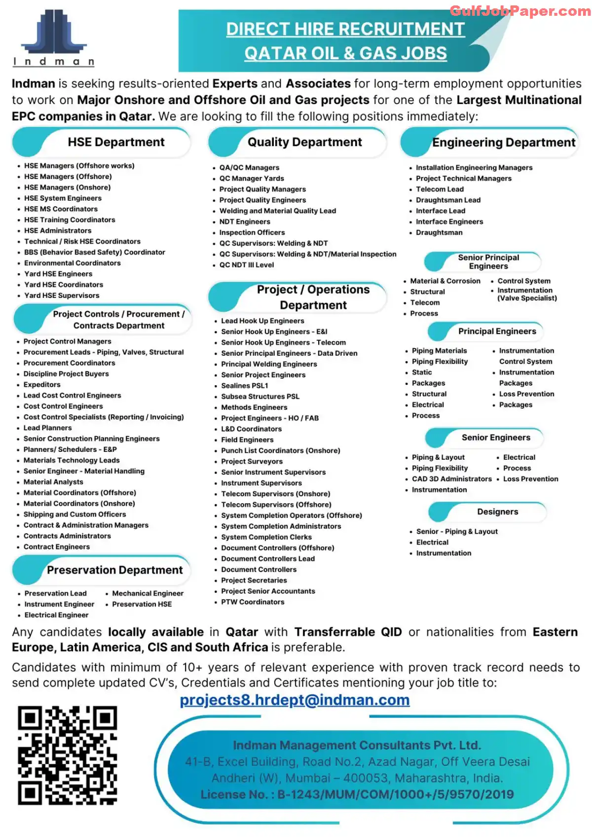 Onshore and Offshore Project Jobs | Experts and Associates Needed for Major Onshore and Offshore Oil & Gas Projects in Qatar – Immediate Hiring 2 Onshore and Offshore Project Jobs | Job openings for experts and associates in Qatar's major onshore and offshore oil & gas projects across various departments including HSE, Quality, Engineering, and Operations.