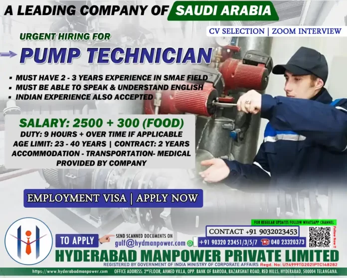Hiring for Pump Technician