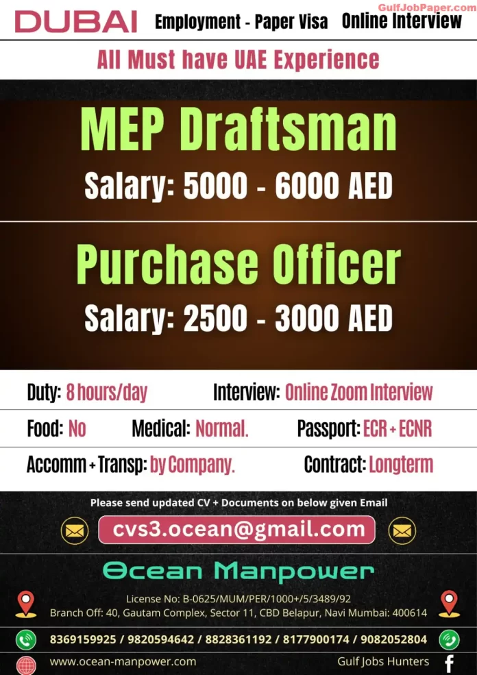 Hiring for MEP Draftsman and Purchase Officer