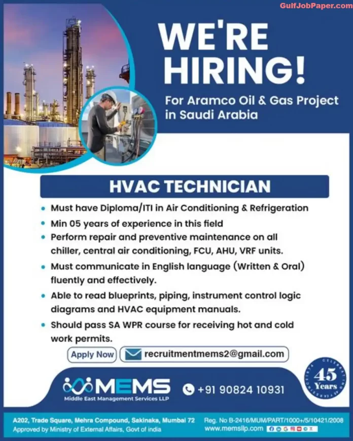 Hiring HVAC Technicians for Aramco