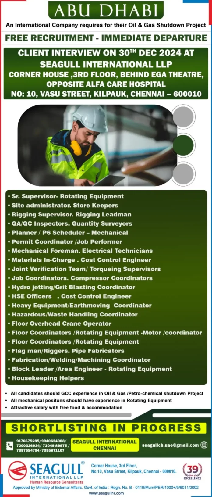 Immediate Hiring for Abu Dhabi