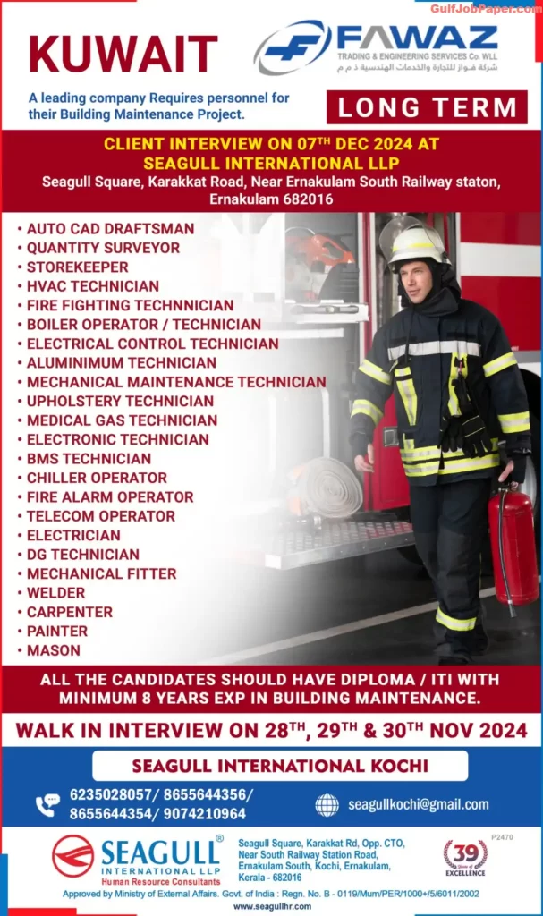 Kuwait Jobs For Building Maintenance Project | Walk-In Interview ...