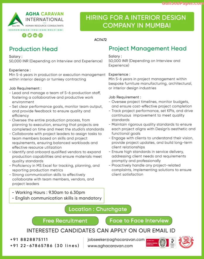 Hiring for Production Head