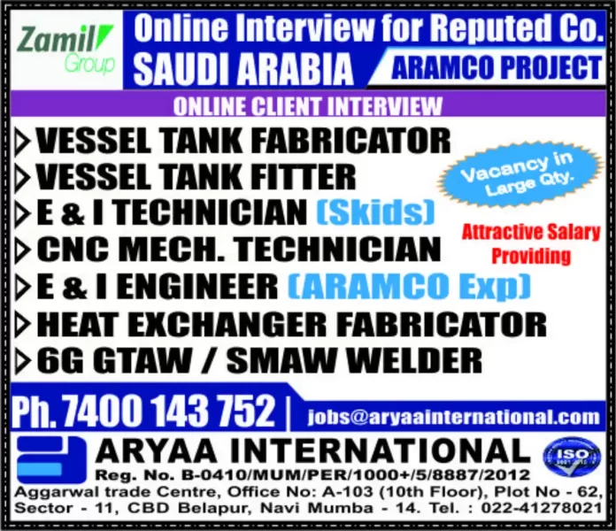 Hiring for Saudi Arabia for Aramco Project