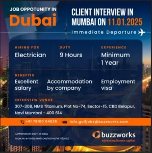 Requirement for Electricians in Dubai