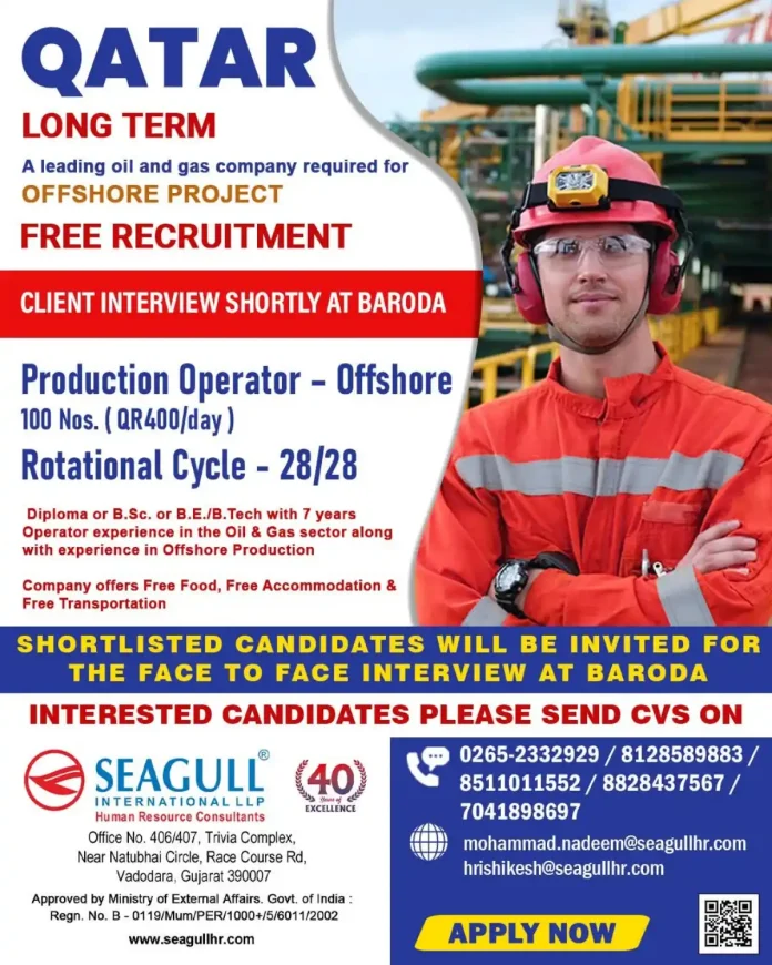 Hiring for 100 Offshore Production Operators