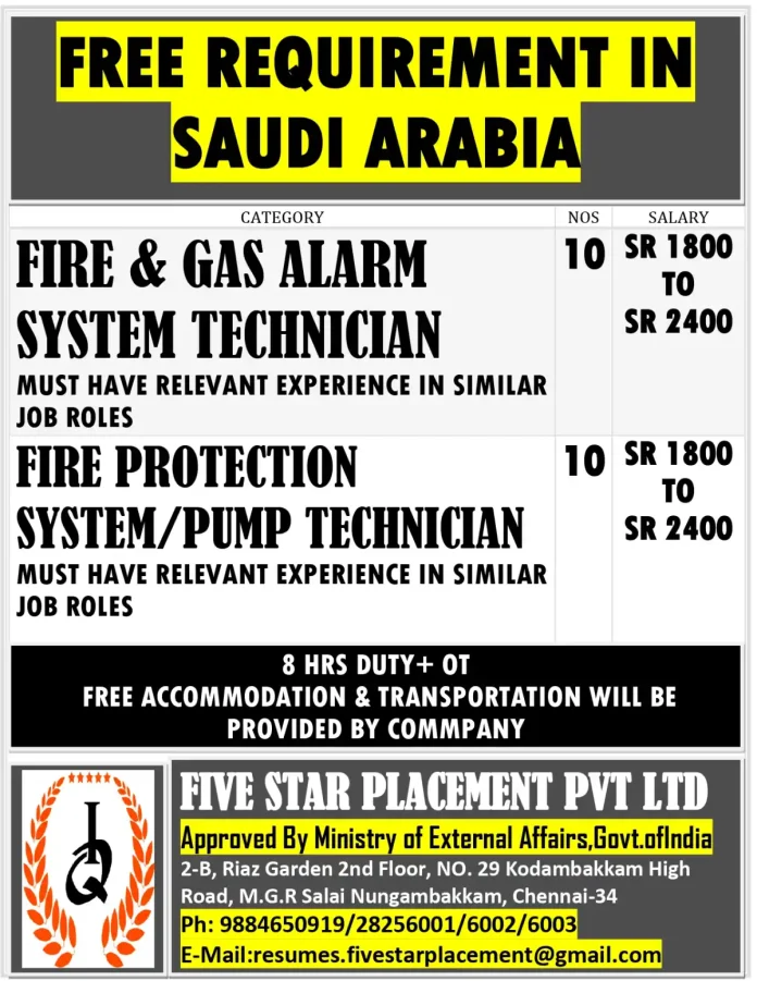 Fire Alarm Technician Jobs in Saudi Arabia