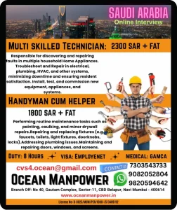 Saudi Arabia Technician Jobs for Indians