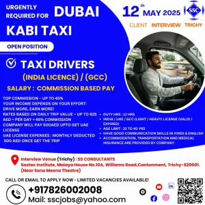 Dubai taxi driver jobs for Indians
