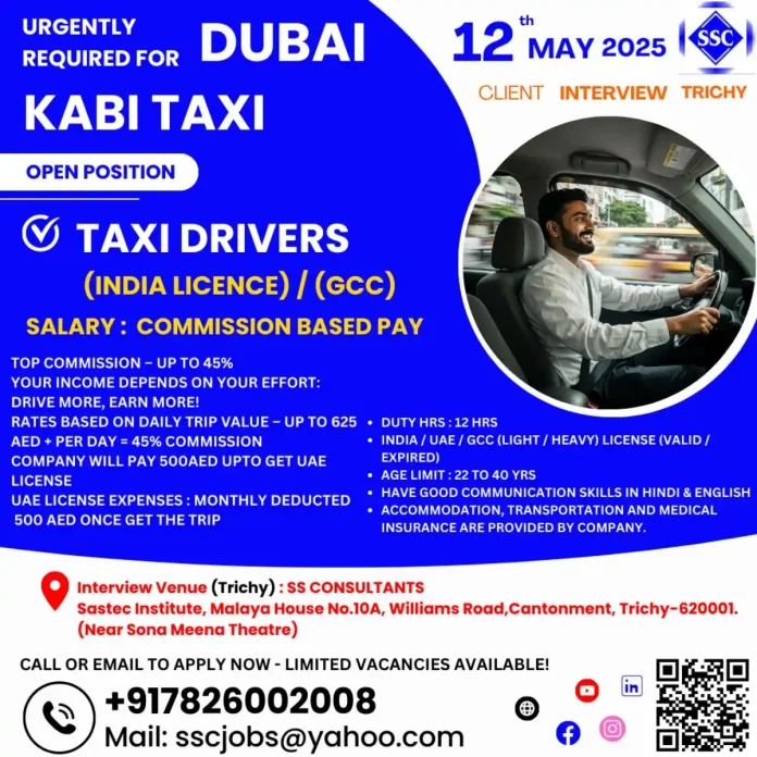 Dubai taxi driver jobs for Indians