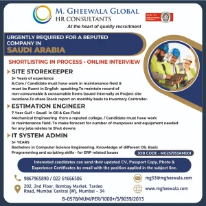 Saudi Arabia jobs for engineers and storekeepers