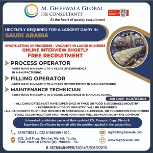 Saudi dairy industry jobs for Indians