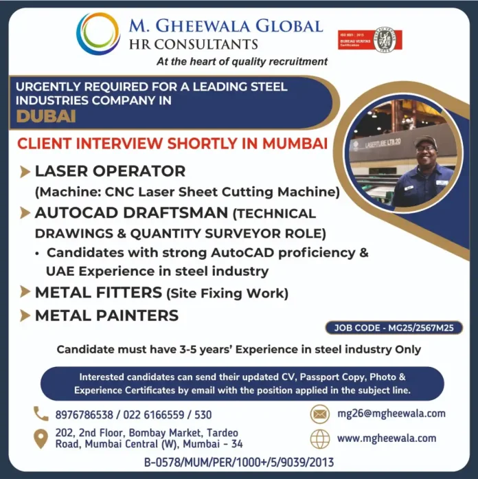 Dubai steel industry jobs for skilled workers