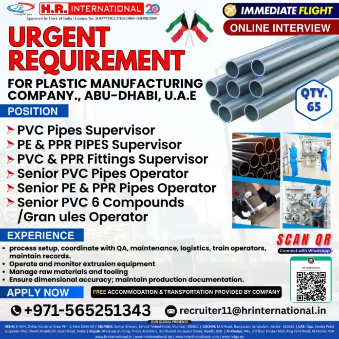 H.R. International Recruitment for Plastic Manufacturing Jobs in Abu Dhabi