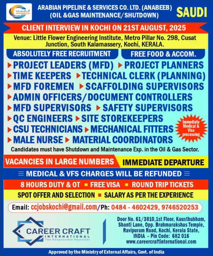 ANABEEB Saudi Oil & Gas Recruitment Interview in Kochi