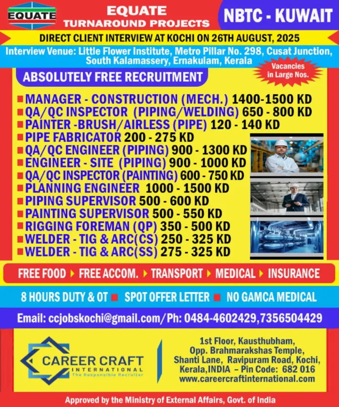 Direct Client Interview for Kuwait Turnaround Projects in Kochi