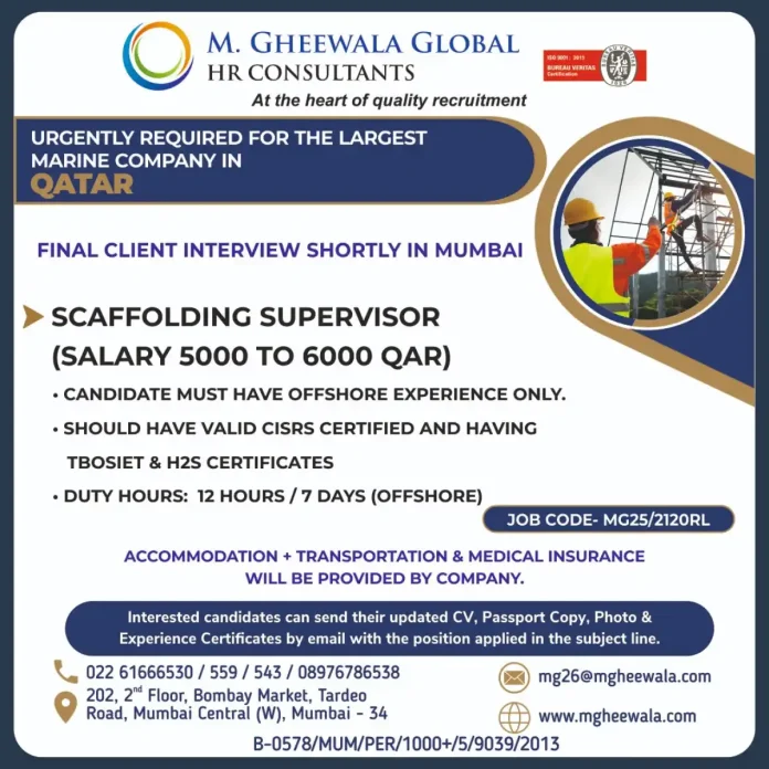 Scaffolding Supervisor job opportunity in Qatar's marine industry