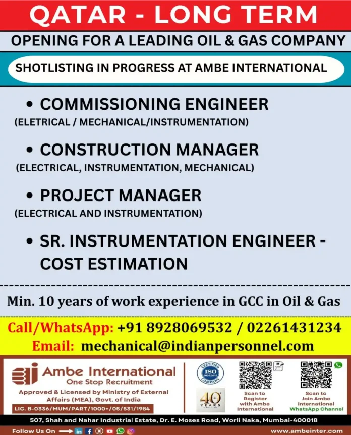 Ambe International Oil & Gas Recruitment for Qatar Positions