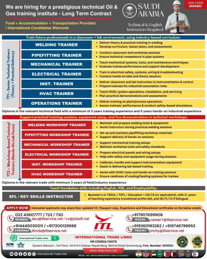 Technical Trainer positions in Saudi Arabia
