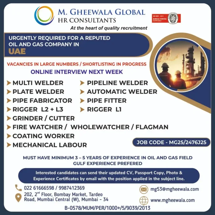 Skilled oil and gas workers in UAE