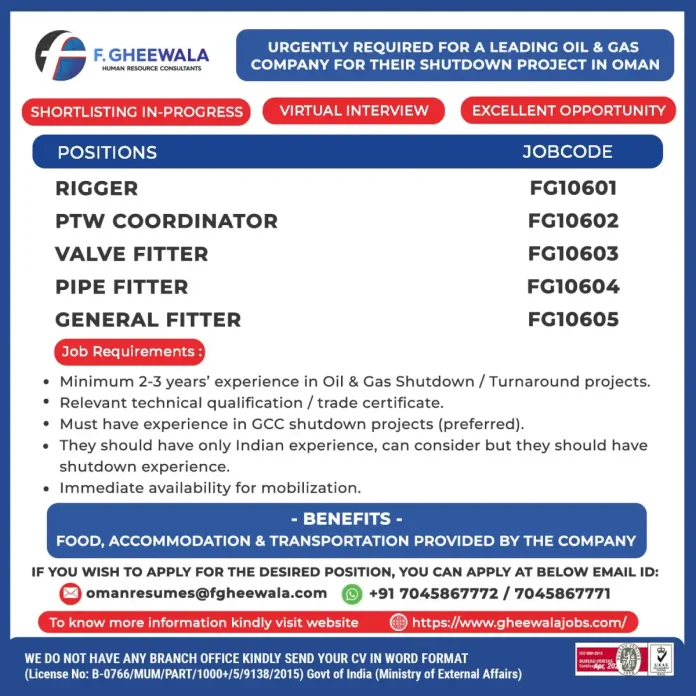 Oil and Gas Shutdown Project Recruitment in Oman