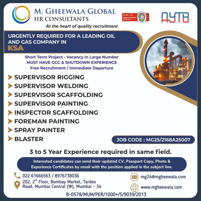Oil and Gas Job Recruitment in Saudi Arabia by M Gheewala Consultants
