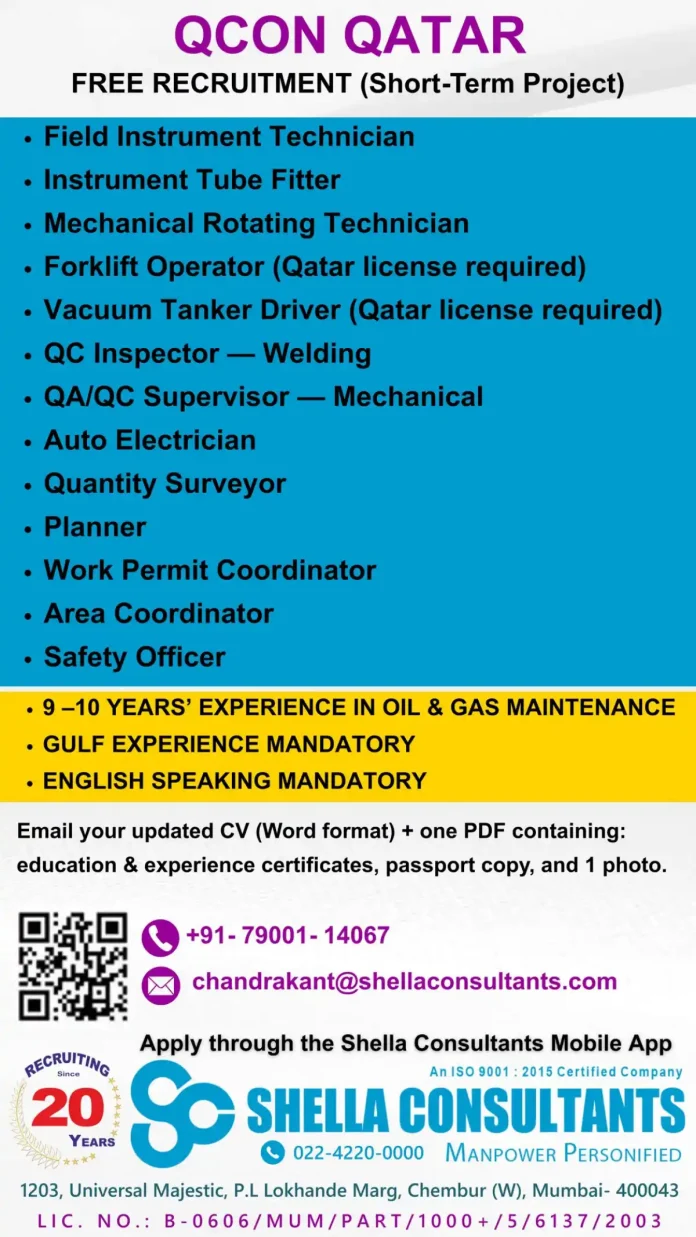 QCON QATAR Recruitment Poster for Oil and Gas Jobs