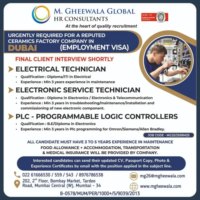 Job recruitment for ceramics factory in Dubai