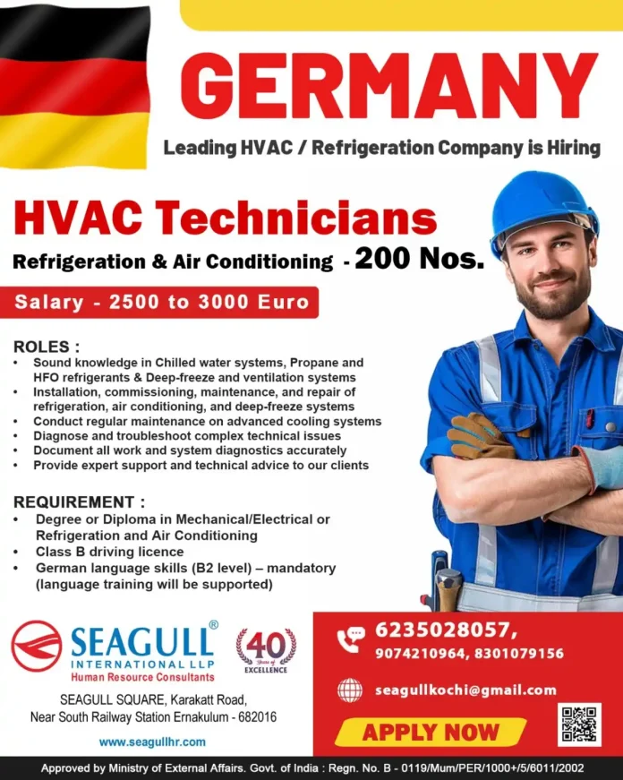 HVAC Technician installing a refrigeration system in Germany