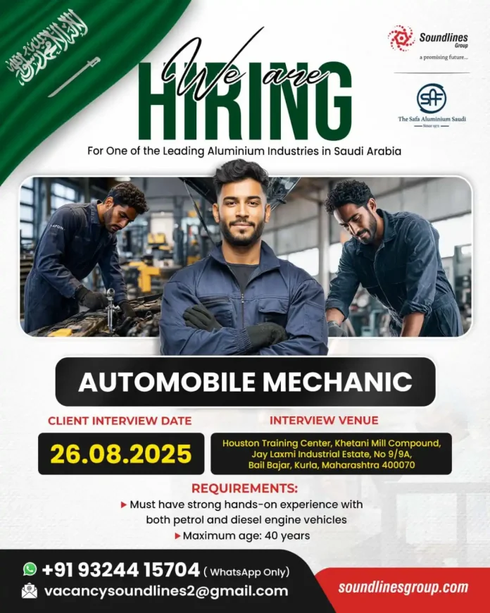 Automobile Mechanic Job Opportunity in Saudi Arabia
