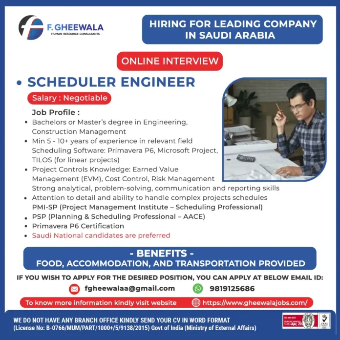 Scheduler Engineer Job Opportunity in Saudi Arabia
