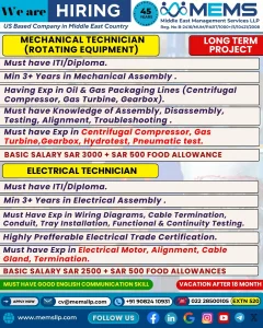 Mechanical and Electrical Technician Job Opportunities in Middle East