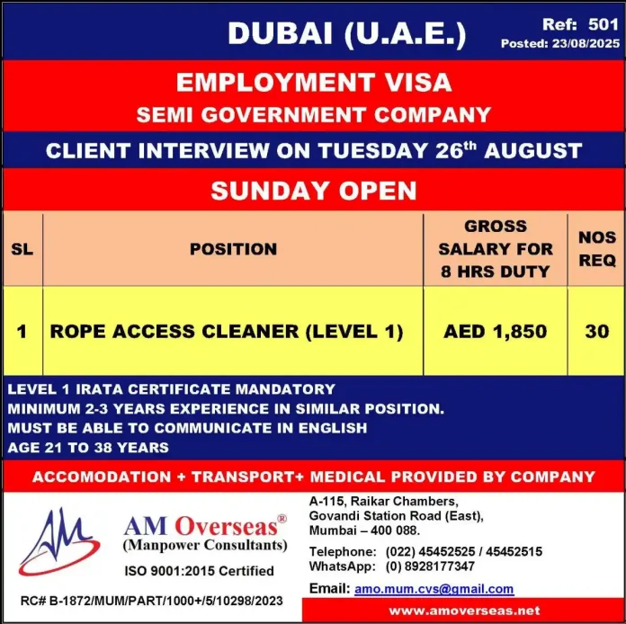 Rope access cleaner performing high-rise cleaning in Dubai
