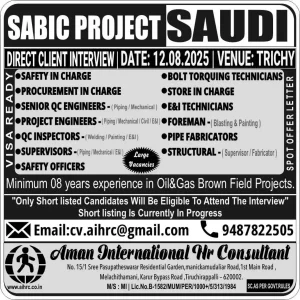 Job Vacancy in Saudi Arabia for Oil and Gas Projects