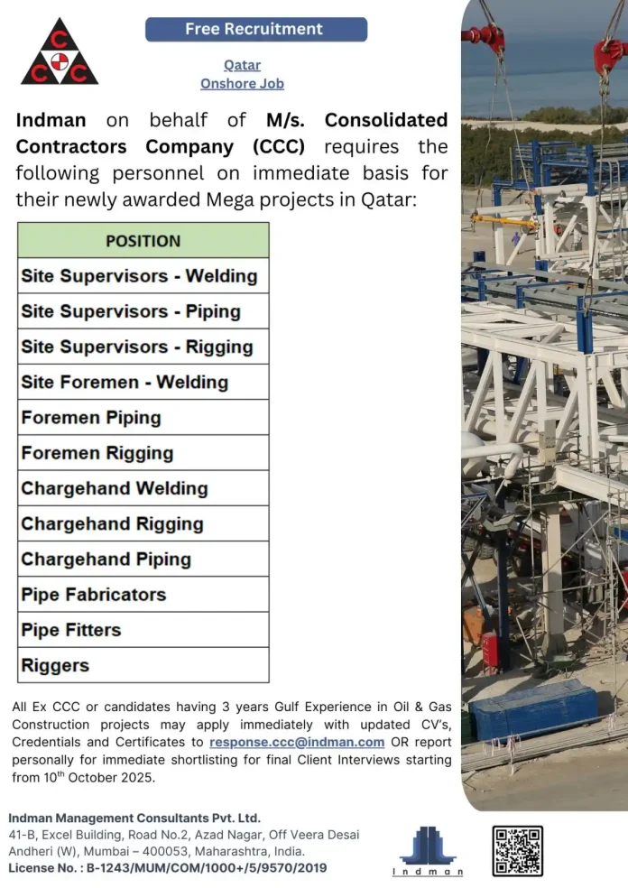 CCC Qatar Oil & Gas Project Recruitment
