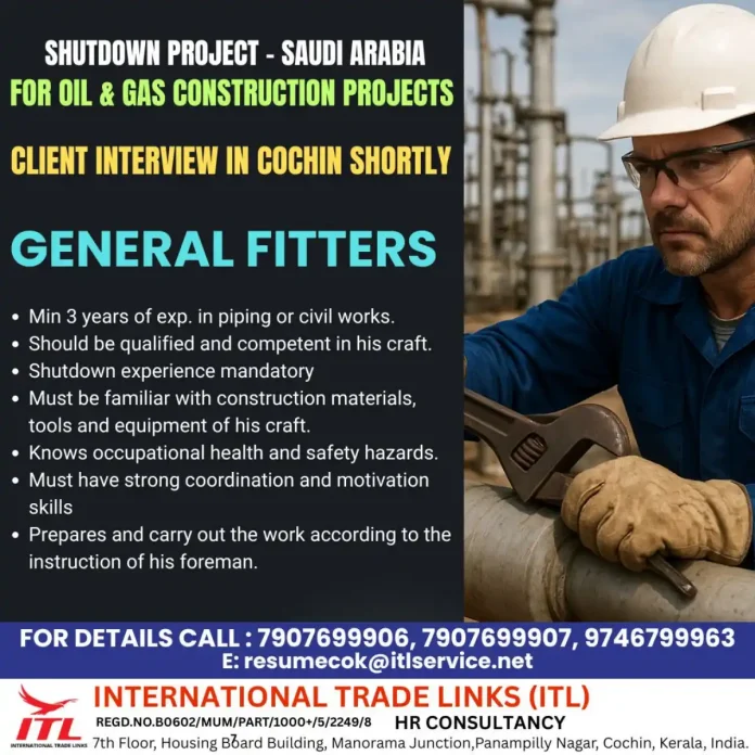General Fitter working on oil and gas shutdown project in Saudi Arabia