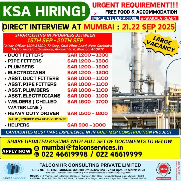 Falcon Services KSA Construction Recruitment Drive