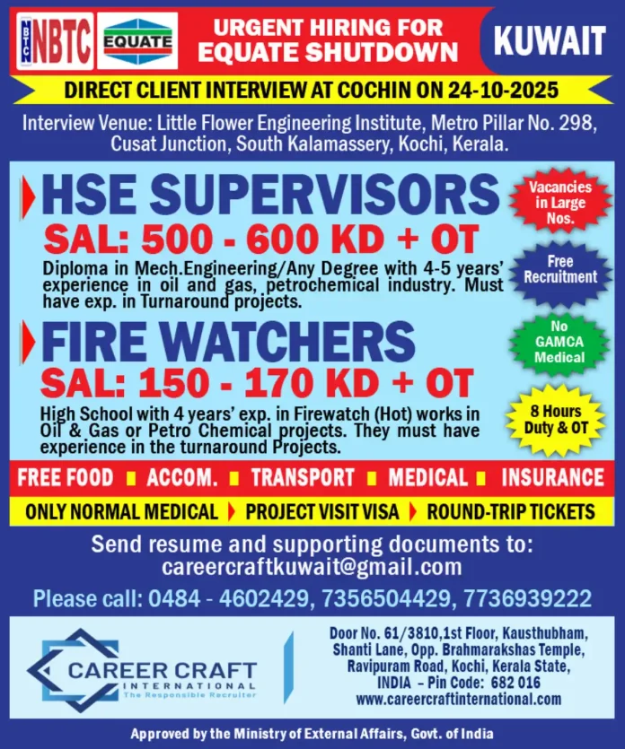 EQUATE SHUTDOWN Recruitment Poster for Kuwait Jobs