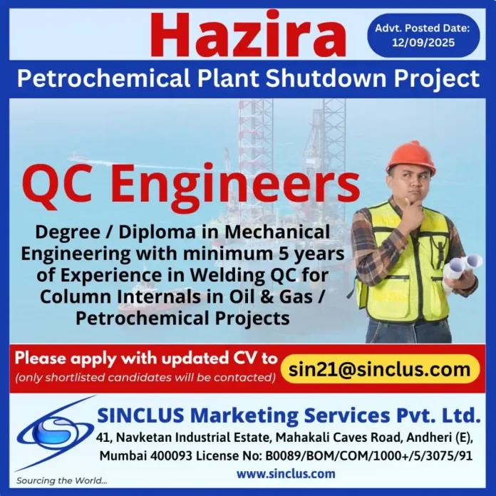 QC Engineer inspecting welds at a petrochemical plant