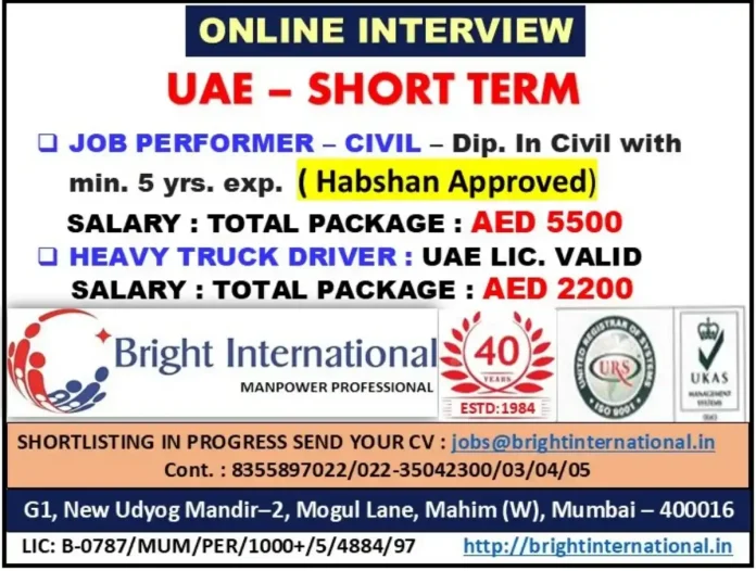 Bright International UAE Job Recruitment