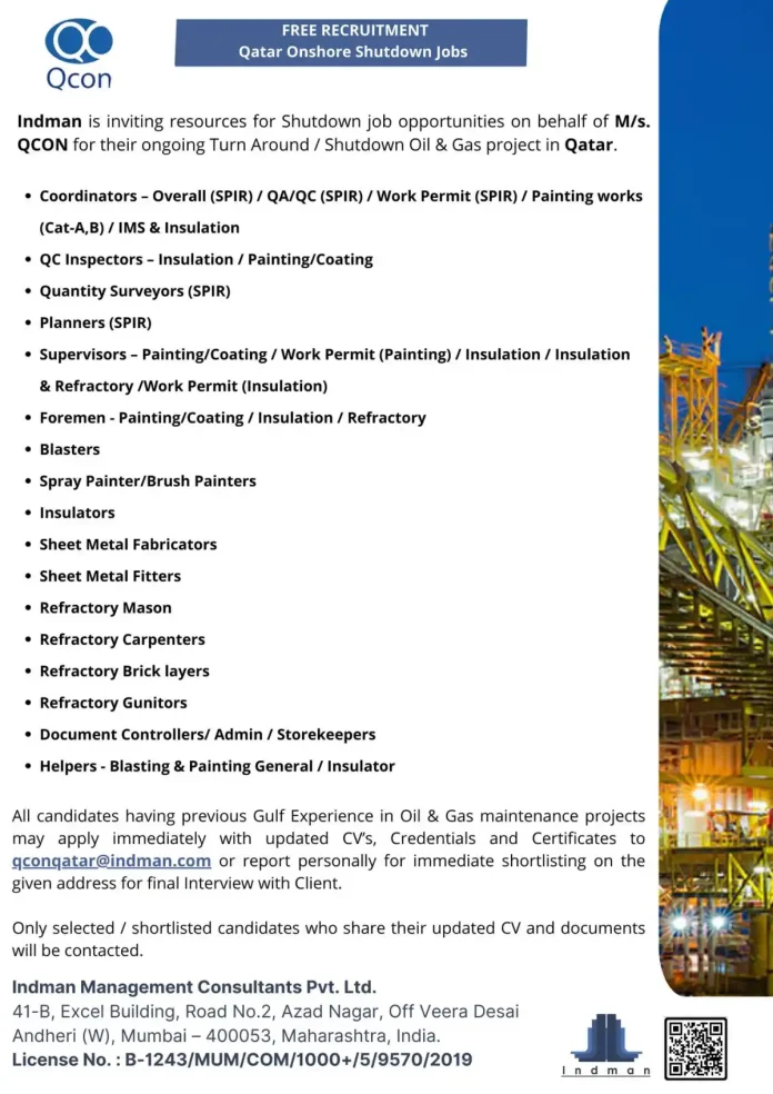 Qatar Oil and Gas Shutdown Job Recruitment
