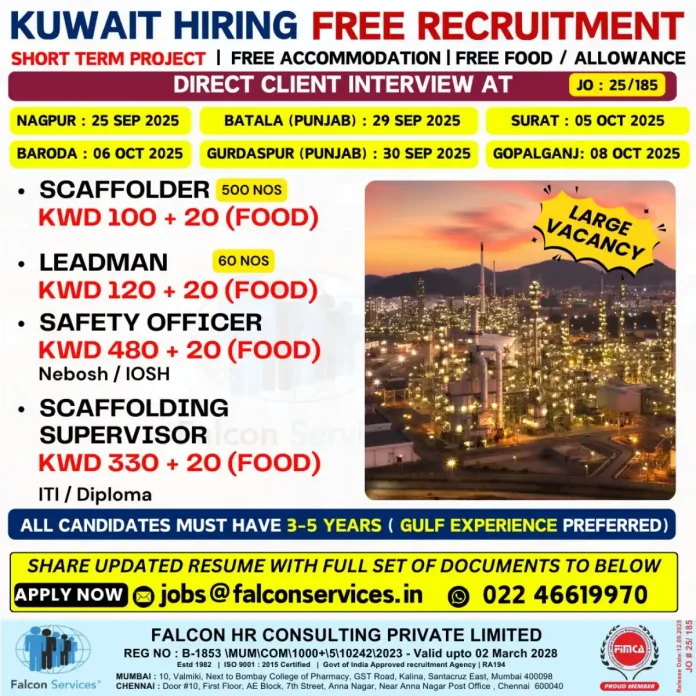 Kuwait Job Recruitment Drive by Falcon Services