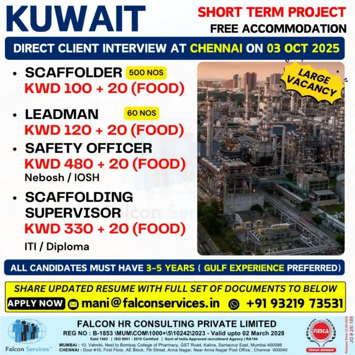 Falcon Services Kuwait Job Recruitment for Construction Positions