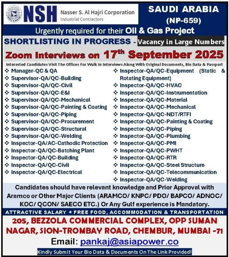 Urgent QA/QC Manager and Supervisor Jobs in Saudi Arabia – Nasser S. Al Hajri Corporation Hiring