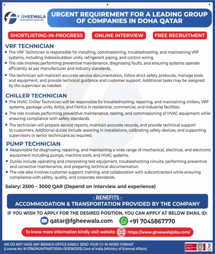 HVAC Technician performing maintenance on equipment in Qatar