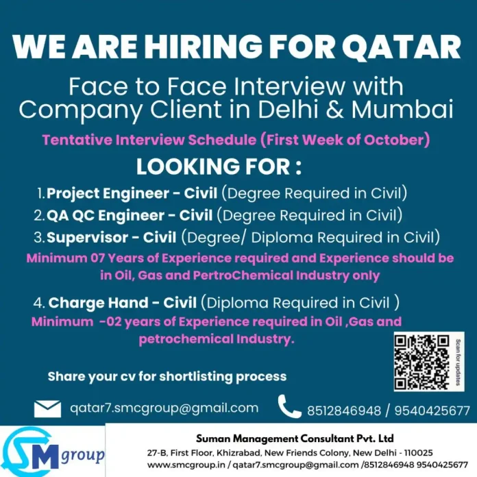 Recruitment for Civil Engineering Jobs in Qatar Oil and Gas Industry