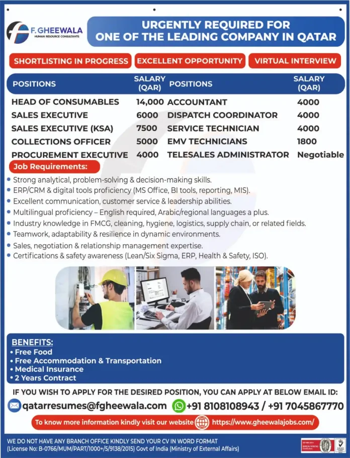 Job Opportunities in Qatar with Free Benefits