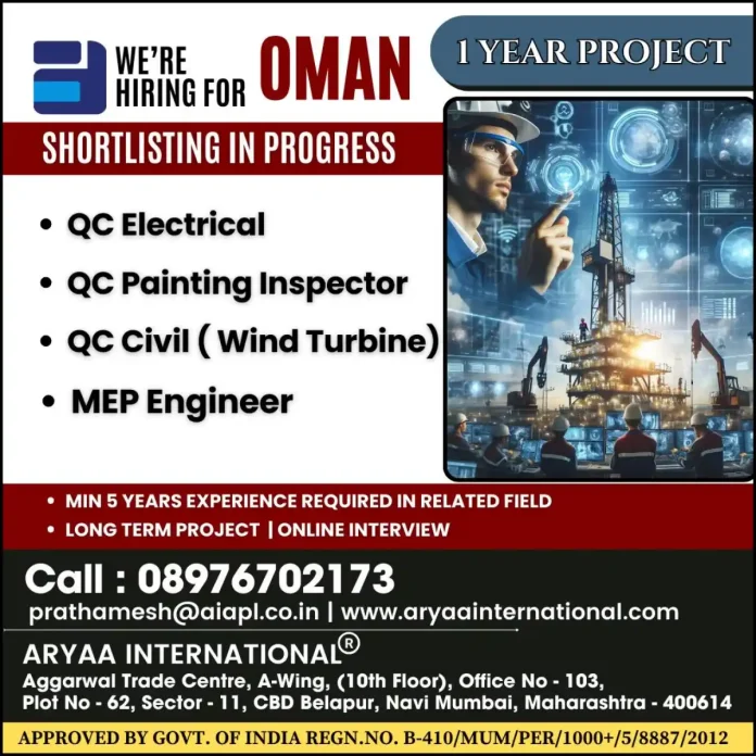 Aryaa International Job Openings for Engineering Positions in Oman