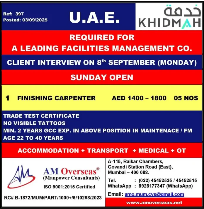 Finishing Carpenter working on a project in UAE