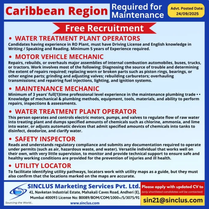 Maintenance professionals working in the Caribbean region